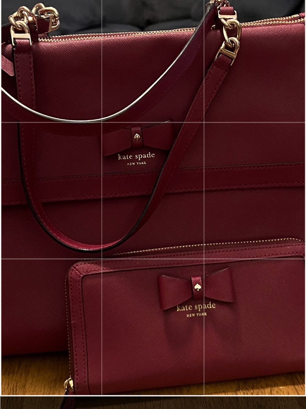 Kate Spade Hazel Court burgundy handbag and matching wallet set - Picture 2 of 15